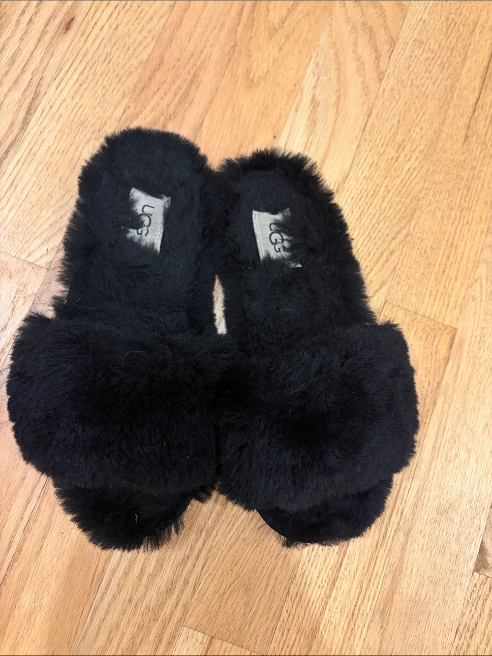UGG Black Plush Slide Sheepskin Slippers